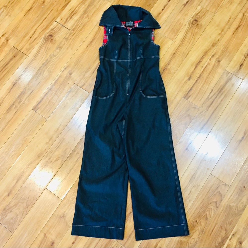Annie Thompson jumpsuit coverall one piece pants suit denim black wide l…